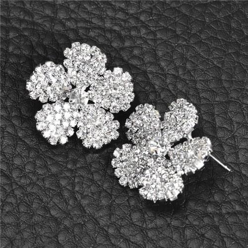 Female Luxury Crystal Flower Stud Earrings Vintage Silver Color Wedding Women Jewelry White Rhinestone Stone For CORUIXI E11998