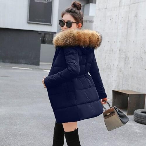 2021 Winter New Long Cotton-padded Coat Womens Casual Hooded collar Adjustable waist Oversized Parka fur collar Jacket