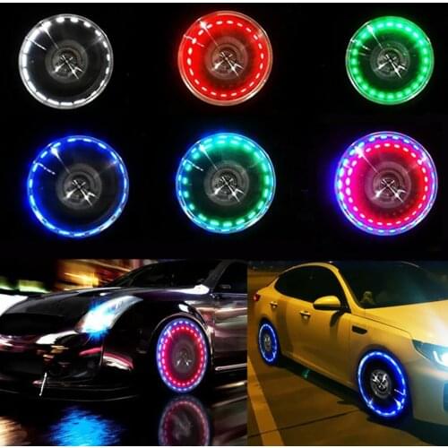 4pcs Car LED Tire Light Waterproof Wheel Light Decorative Flashing Colorful RGB Atmosphere Lamp Gas Nozzle Cap Motion Sensors CJ