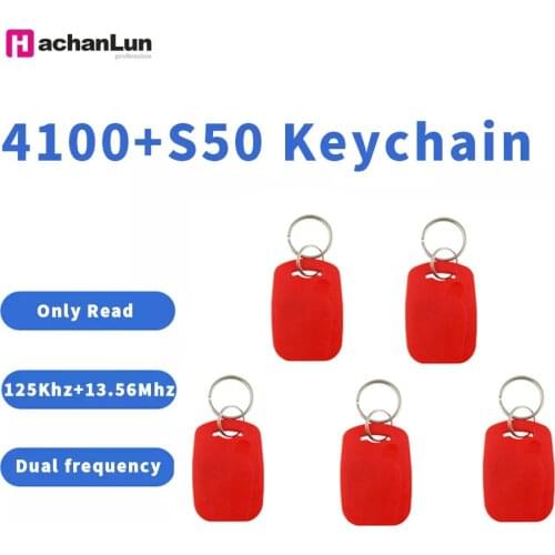 5PCS 4100 + F08 RFID Smart NFC Tag Dual Chip IC + ID Composite Keychain 125KHZ 13.56MHZ EM4100 TK4100 + S50 Fudan Keychain