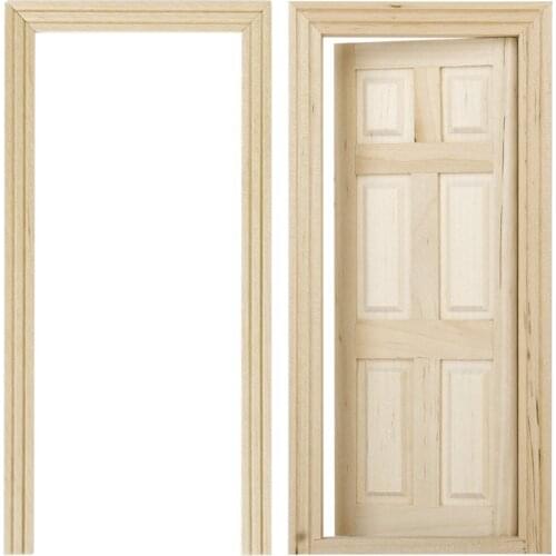 5 pack 1/12 Dollhouse Miniature 6 Panel Interior Wooden Door DIY Wood Color
