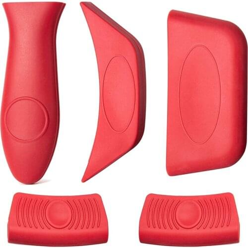 New 5 Packs Silicone Pot Holders Heat Protecting Handle Cover for Cast Iron Skillets,Frying Pans & Griddles,Cookware Handles Red