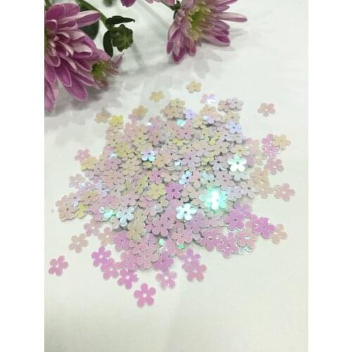 50g 7mm Flower Flat Centre Hole Loose Sequin Paillette Sewing,Wedding Craft DIY Garment Accessory White AB