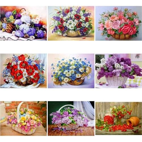 DIY 5D Diamond Painting Flower Basket Diamond Embroidery Landscape Cross Stitch Full Round Drill Rhinestones Art Home Decor Gift