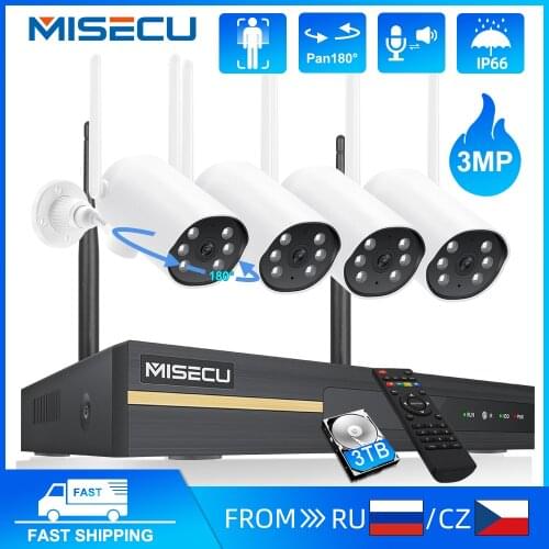 MISECU 3MP Wireless Camera System CCTV Video Security Surveillance Kit Two-way Audio PT Camera Auto Tracking Human Detection P2P