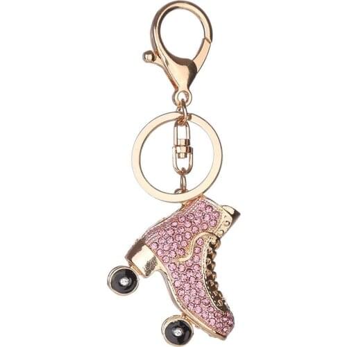 Glitter Rhinestone Cool Skating Shoes Keychain Key Ring Women Handbag Pendant Keychain Key Roller Skates Ring Backpack Ornaments