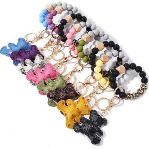 Car Keychain Charms Silicone Beads Keyring For Keys Leopard Bear Keychain for Men Women Accessories Gift Wholesale 2021 Trend