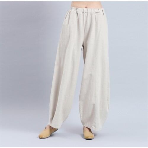 Women Spring Casual Loose Cotton Linen Pants High Waist Wide Leg Pants Plus Size Summer Trousers M-5XL 6XL 7XL White Wine Red