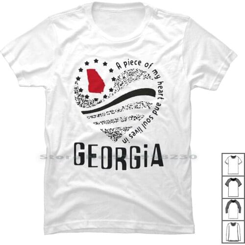 A Piece Of My Heart And Soul Lives In Georgia Map T Shirt 100% Cotton Halloween My Heart Popular Georgia Piece Heart Lives Soul