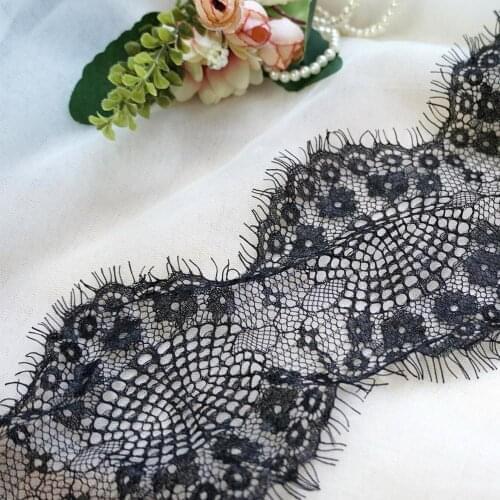 Black Chantilly Eyelash Lace Trim Fabric Flower DIY Crafts Wedding Dress Clothing Lingerie lace material, 3 Yards/lot 12cm