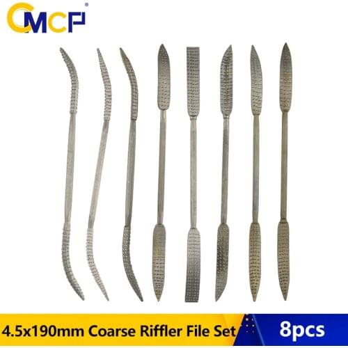 CMCP 8pcs 4.5x190mm Coarse Riffler File Set Double Ended Coarse Hand Tool 190mm Rasper For Wood Carving