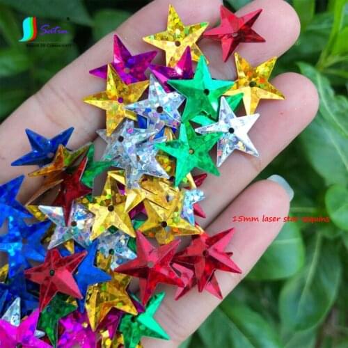 Children Handmade diy Clothes Decoration 15mm Small Size Three-dimensional Middle-1 Hole Holographic Laser Star Sequin S0201L