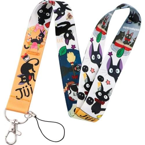 ER054 Anime Magic Black Cat Creative Lanyard Badge ID Lanyards Phone Rope Key Lanyard Neck Straps Accessories Gift For Kid Child