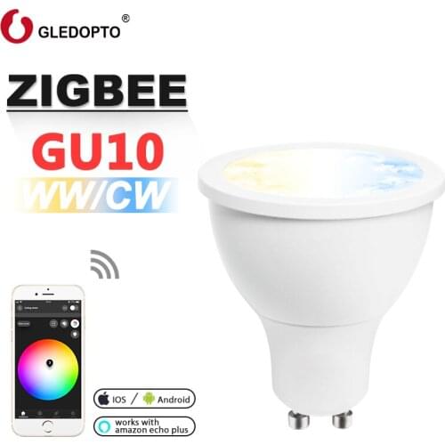 GLEDOPTO zigbee ww/cw dimmer GU10 bulu LED spotlight 5W ZLL smart APP controll AC100-240V cool white and warm white led bulb