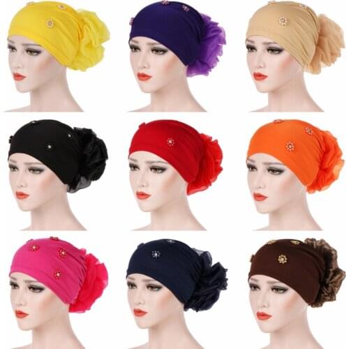 Fashion Womens Accessories Headdress Muslim Womens Beaded Small Flower Baotou Hat Dubai Temperament Ladies Pullover Cap