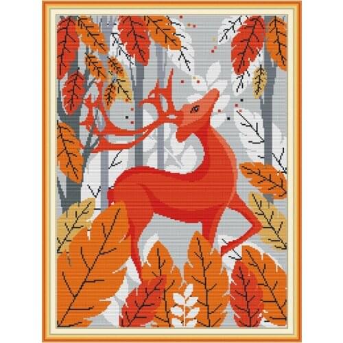 Joy Sunday Cross Stitch Kits Deer King Printed 11ct 14ct Counted Canvas Fabric Embroidery Cross Stitch Embroidery Needlework Set
