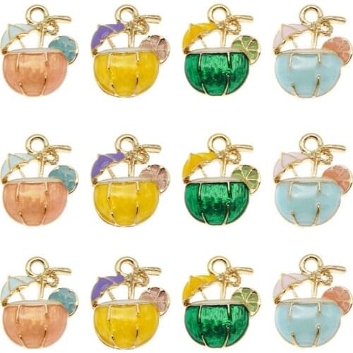 Julie Wang 4PCS Enamel Small Juice Charms Alloy Mixed Colors Gold Tone Drink Pendants Bracelet Jewelry Making Accessory