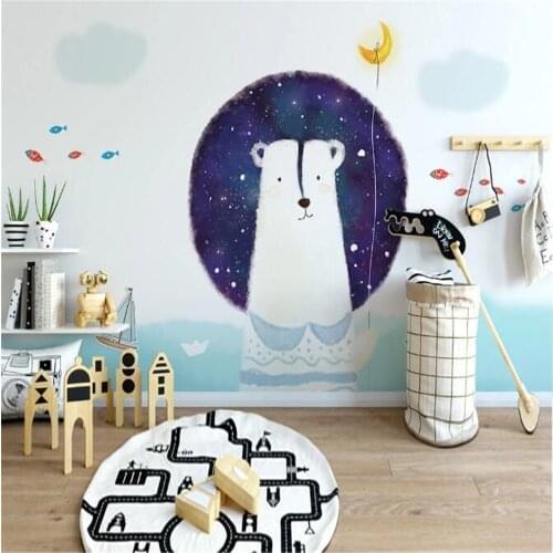 Milofi custom large mural wallpaper non-woven fabric Nordic simple bear childrens room background wall