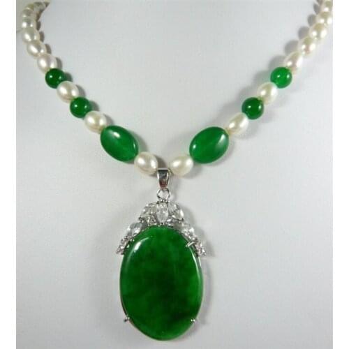 Fancy design Beautiful white pearl & green jade & jade pendant Necklace free shipping