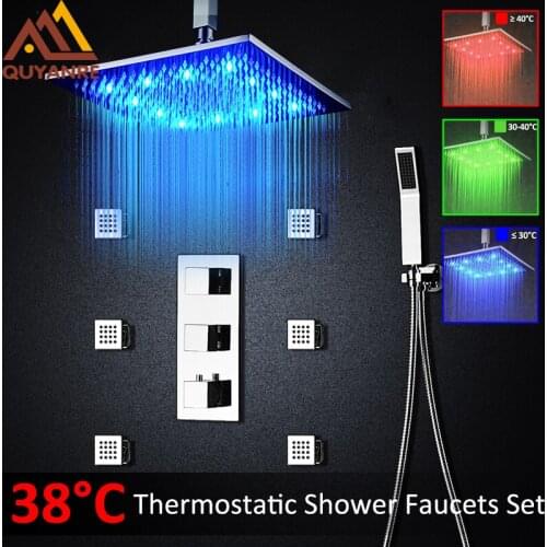 Vidric Thermostatic Shower Faucets Set Wall Mounted LED Changing Shower Head 6pcs Massage SPA Jets Three Handles Mixer Tap Hands