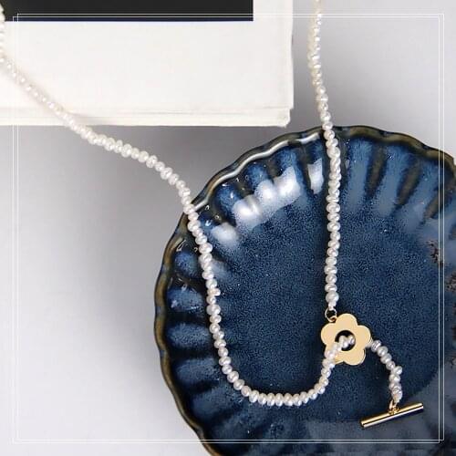 S925 pure silver plated 14K natural irregular pearl flower necklace Fashion and simplicity go with everything Ms necklace