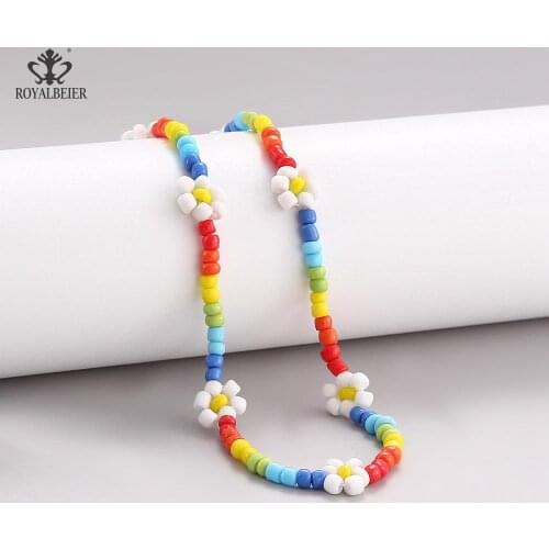 2021 New Fashion Women Handmade Beads Flower Necklaces Vintage Colorful Rainbow Bead Chokers Nacklace For Girl Christmas Gifts