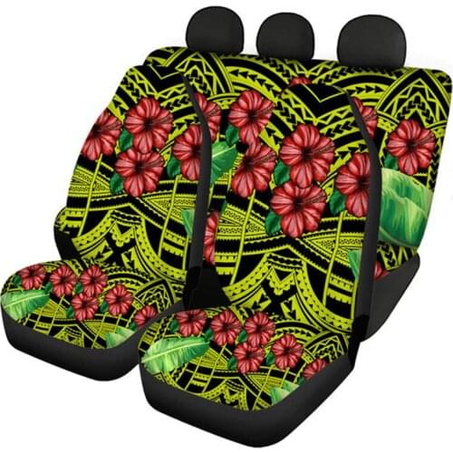 Polynesian Front and Back Seat Cover Hibiscus Pattern Universal Auto Seat Accessories Scratchproof Full Set Sedan Seat Protector