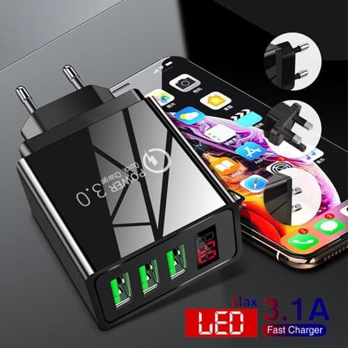 3Port Fast Quick Charge LED Digital QC 3.0 USB Hub Wall Charger Power Adapter Universal Fast Charging Mobile Phone Charger