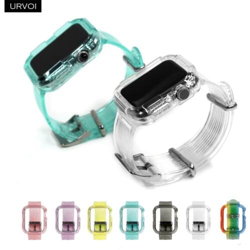 URVOI Candy TPU band for Apple Watch Series 4 5 6 SE strap for iWatch 2 in 1 protector 40 44mm jelly color antishock metal ring