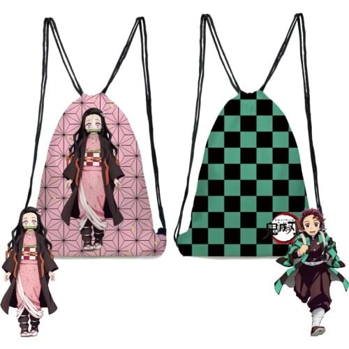 Demon Slayer Kimetsu No Yaiba Kamado Tanjirou Kamado Nezuko Printed Backpack Drawstring Bag Drawstring Pocket Bag for Students