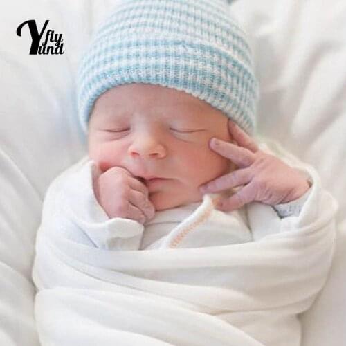 Yundfly Double Layer Thickened Knitted Cotton Baby Hat Autumn and Winter Fashion Warm Striped Caps Newborn Headwear Photo Props