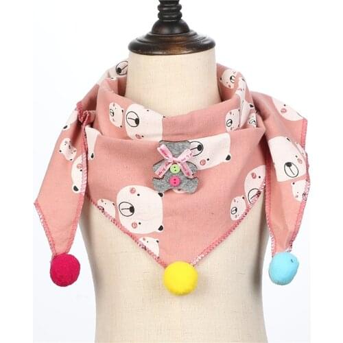 Autumn Children Scarf Cotton Linen Toddler Bib Spring Kids Triangle Wraps Boy Neckerchief Cartoon Print Baby Neck Collar shawl