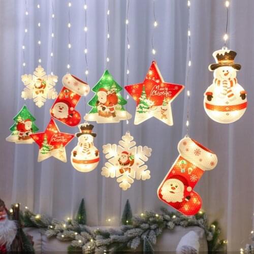 Fairy Light String Christmas LED Star Snowflake Curtain Light Christmas Indoor Bedroom Wedding Holiday Decoration Home Decor