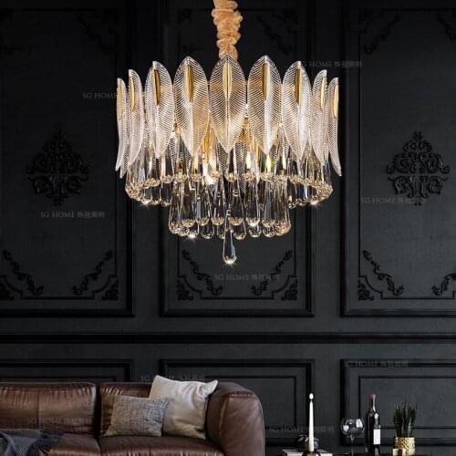 Modern luxury crystal chandelier copper household living room dining room bedroom round designer model room new chandelier