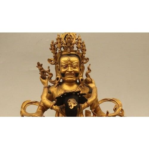 12"China Tibet Buddhism Temple Bronze 24K Gold Two Jambhala Joyful Buddha Statue