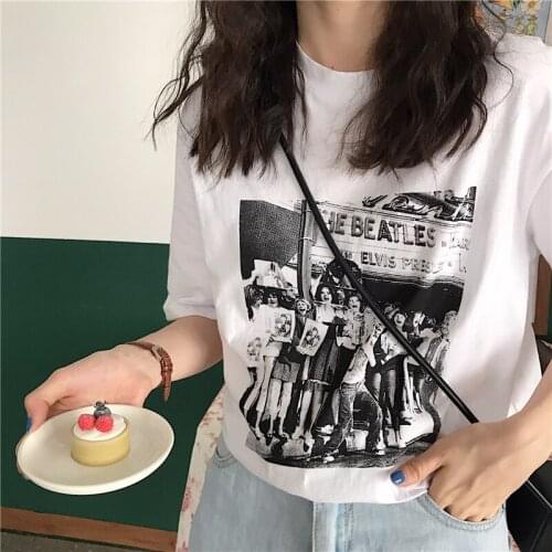 Top Summer New Net Red Printed Half-sleeved Clothes Female Tide Super Hot White Loose Short-sleeved T-shirt