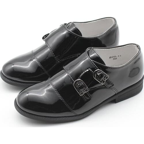 New Kids little/Big Boys Slip on Monk Strap School Uniform Formal Black Shoes for Wedding Communion Prom Reveal Double Buckle Mo