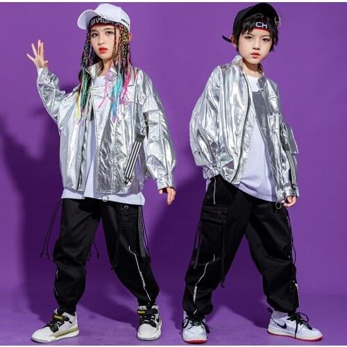 Hip Hop Dance Costume For Kids Fashion Wears Street Dance Clothes Kpop Outfit Silver Performance Costume Teenage Clothing DL7198