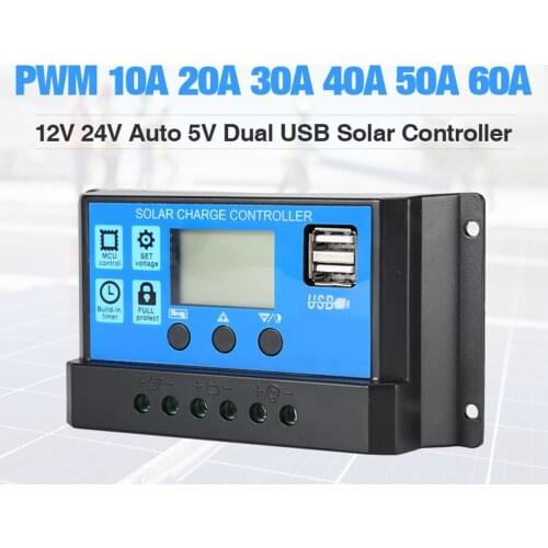 Hot Sell PWM 10A 20A 30A 40A 50A 60A Solar Charge Controller 12V 24V Battery Voltage Charging Regulator Solar Control Charger
