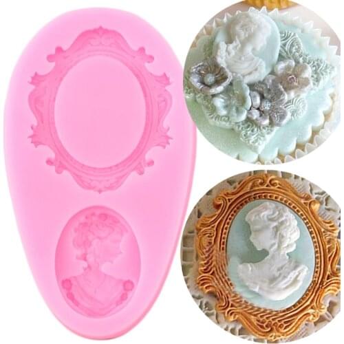 Lady Head Picture Frame Silicone Molds Wedding Cupcake Topper Fondant Cake Decorating Tools Candy Clay Chocolate Gumpaste Moulds