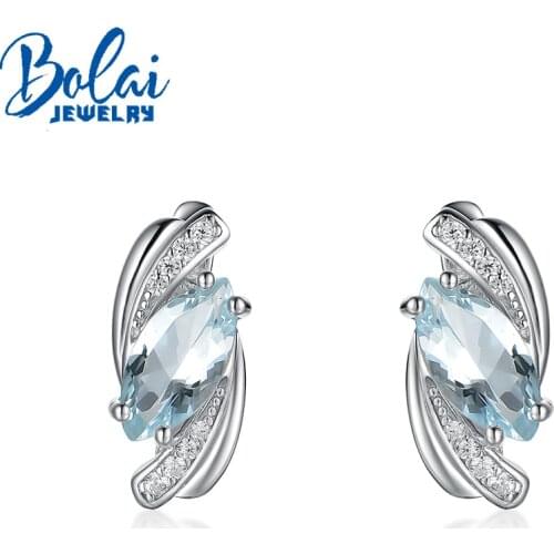 Bolai,Natural Brazil blue 2.2ct aquamarine clasp earring rhodolite marquise 5*10mm fine jewelry 925 sterling silver for women