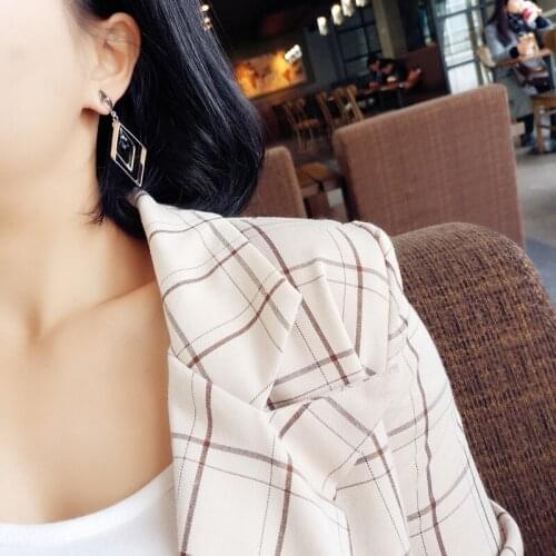 S925 Silver Needle Korea Simple gold Geometric Shape Personality Black Crystal Stud Earrings for women
