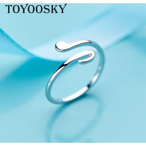 New 925 Sterling Silver Musical Note Women Rings Female Opening Adjustable Finger Ring S925 Silver Jewelry Size 6 7 8