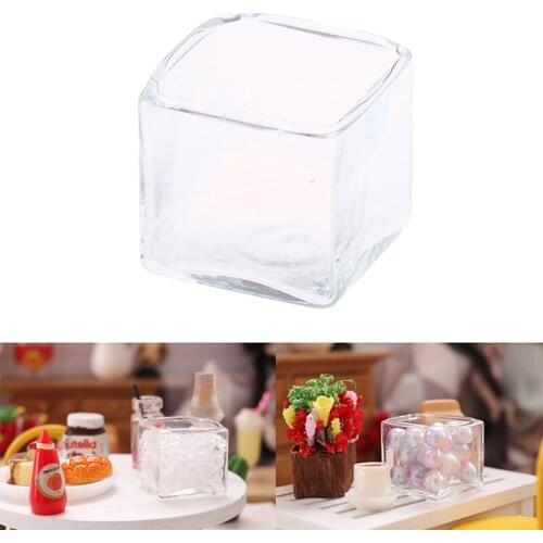 1pcs Dollhouse Miniature Clear Square Glass Pot Storage Jar Model Accessories Decorative Miniature 20*20mm