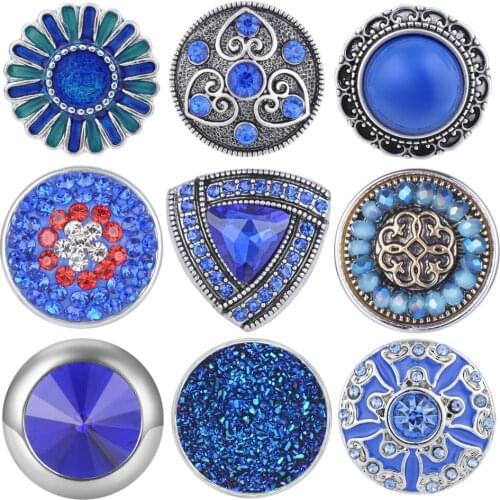 10pcs Blue Series Snap buttons Mix Pack 18mm GingerSnaps Charms Snap Jewelry Gift VN-1986
