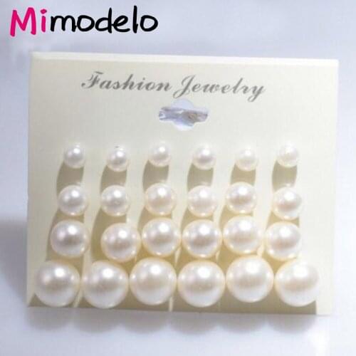 12 Pair /Lot New Fashion Classic Style Bead Crystal Stud Earrings Set For Women Fine Pearl Jewelry Wholesale Price