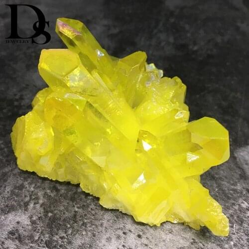 120-130g Pretty Yellow Angel Aura Quartz Crystal Cluster Titanium Crystal Cluster Reiki Healing Lemurian Seed Prism Charms