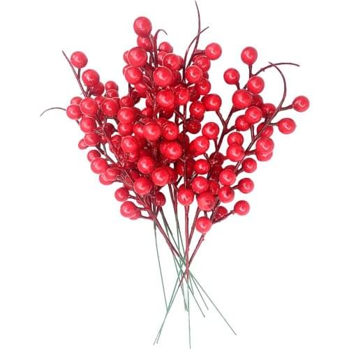 17 Heads Of Christmas Fruit Red Berry Fake Berries Bunch Simulation Plants Flexible DIY Craft Home Decoration Artificial Flowers