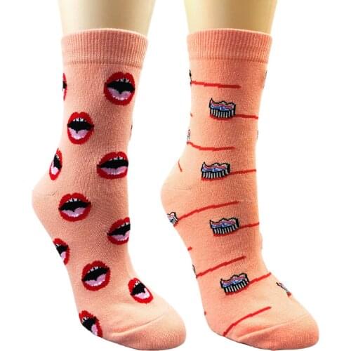 25# Lips And Toothbrush Short Socks Women Tube Socks Cotton Trendy Illustration Socks High Quality Keep Warm Thicke Sport Socks