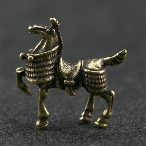3D Brass War Horse Casting Statue Mini Animal Metal Figurine Home Decor Desktop Crafts Sculpture Decoration Pendants Gifts